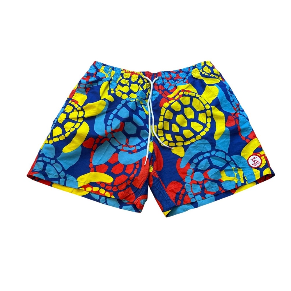 Uzzi Swim Trunks Mens Blue Yellow Red Sea Turtle Print Board Shorts SIZE XL